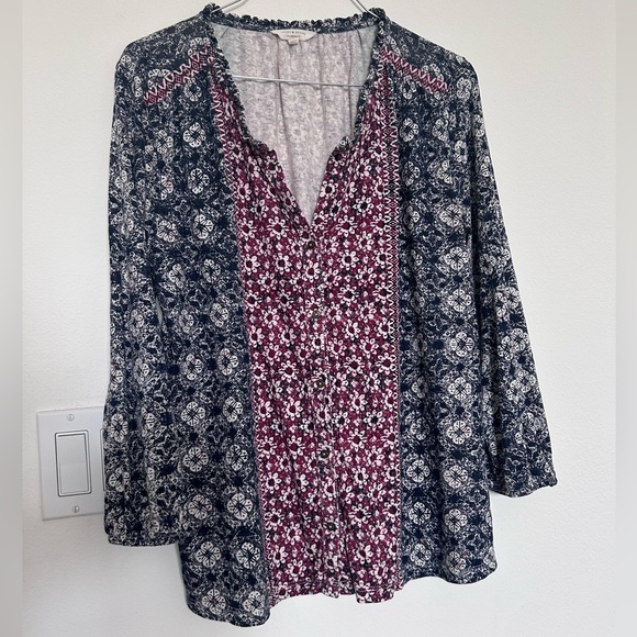 Lucky Brand Women’s Floral Print Button Down Blouse Sz M GUC Western Cowgirl - Picture 1 of 4